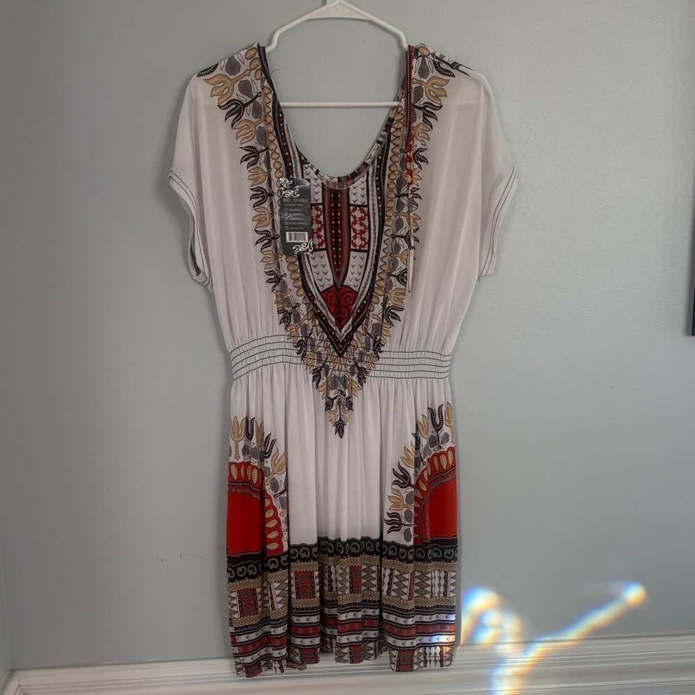 Bohemian White and Red Dress